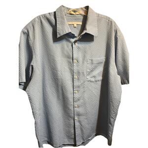 Perry Ellis VTG Men's XL Blue Shirt Rayon Polyester Blend Short Sleeve Button Up